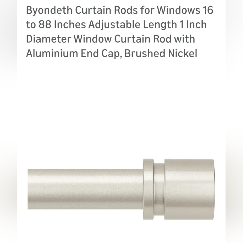 Adjustable Brushed Nickel Curtain Rod. Adjusts From 16" To 88".